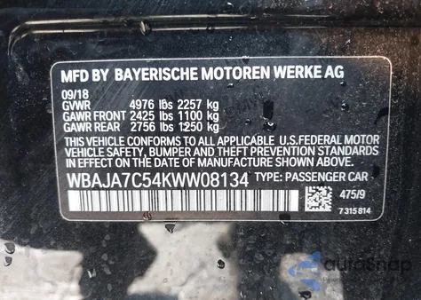 2019 BMW 530I xDrive from USA, damaged, VIN WBAJA7C54KWW08134
